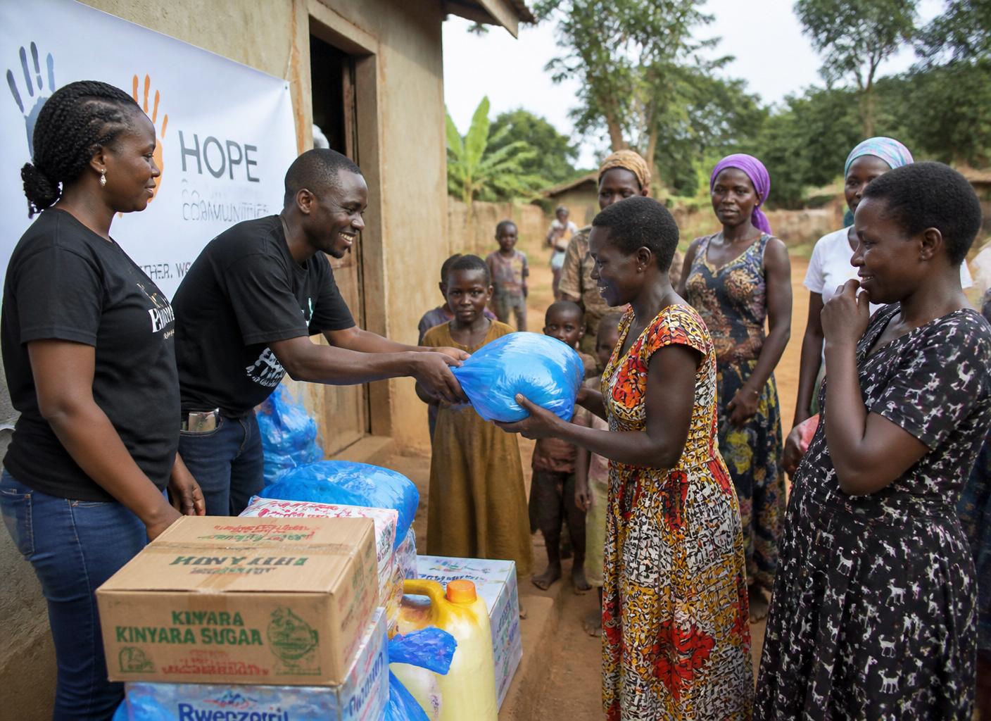 Volunteers with donations